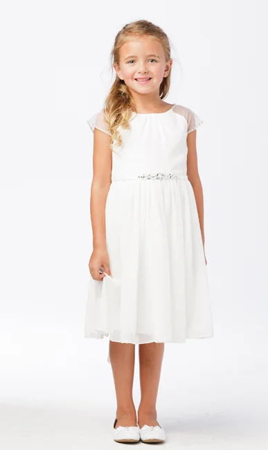 Hot Sale White chiffon with rhinestone belt dress
