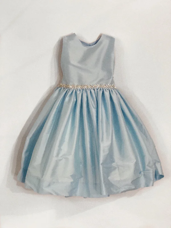 Fashion Forward Femininity Susanne Lively blue faux silk crystal waist dress