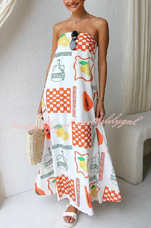 High End Women's Wear Sandy Silhouette Unique Print Strapless A-line Maxi Dress