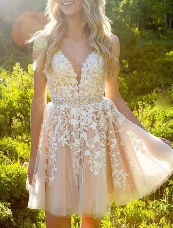 Casual Wear Women Lace Prom Dresses Short Cocktail Gowns Girls Appliques Homecoming Dresses Short Graduation Dress YHD029
