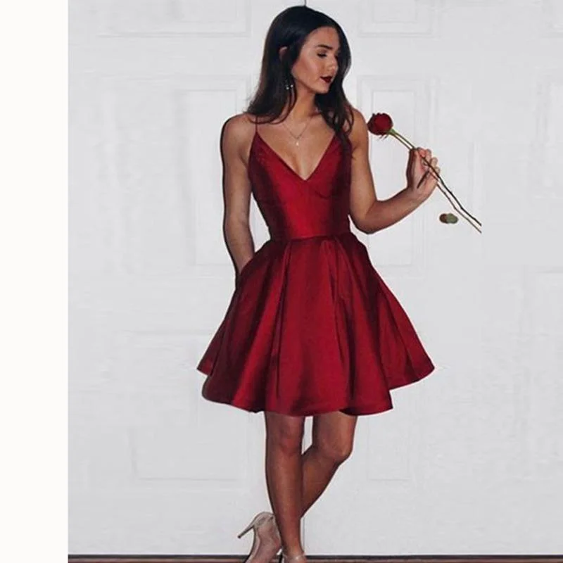 Women's Fashion Clothing Burgundy Red Short Graduation Dress 8th Grade Prom Gown Semi Formal Gown for Teens Girls