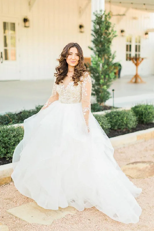 Evening Elegance Roycebridal Stunning Plus Size Long Sleeves Wedding Dress with Lace Appliques, MW534