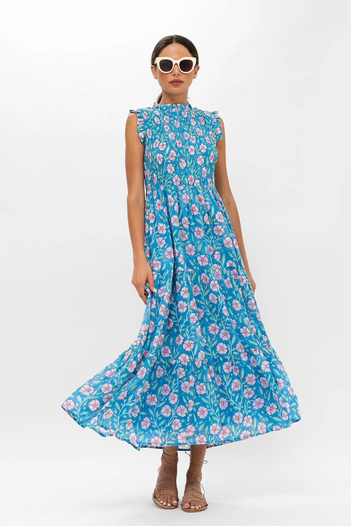 Relaxed Style Sleeveless Smocked Maxi Dress - Amalfi Blue