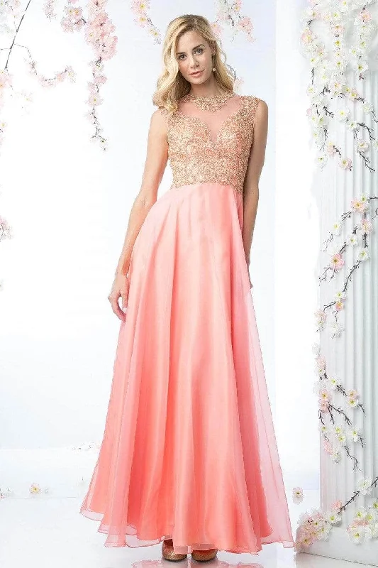 Pastel Styles Ladivine 8732 - Adorned Illusion Jewel Neck A-line Gown