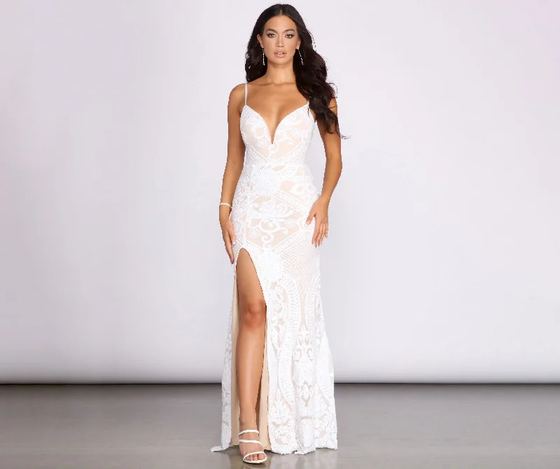 Fashion Frontiers Jacie Formal Stylish Sequin Scroll Dress