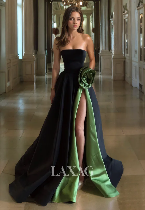 Women's Clothing Online Sale Sleeveless Tube Top A-Line Formal Party Gowns Off-Shoulder Floral Embellished with Slit Prom Dress
