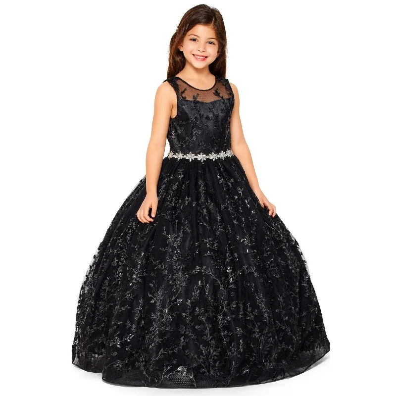 Shop Ladies Clothes Little Girls Black Glitter Embroidered Rhinestone Belt Ball Gown 2-6