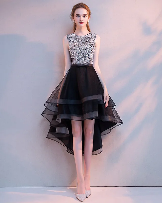 Plus Size Women Wear Scoop Neck High Low Prom Dress with Beading Girls Graduation Party Gown SP654