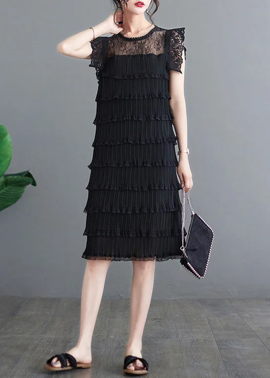 Score The Best Deals Before Monday Sexy Black O-Neck Tulle Patchwork Vacation Long Layered Dresses Summer