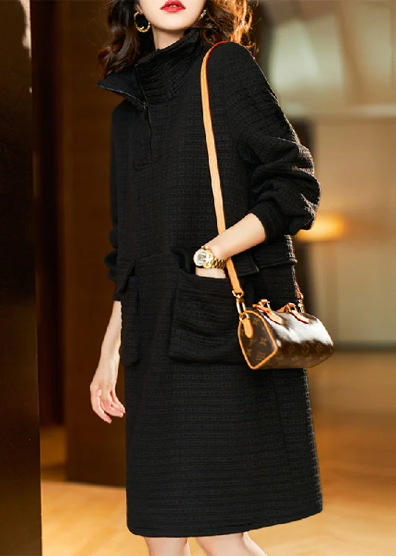 Premium Fashion At Budget-Friendly Prices French Black Peter Pan Collar Pockets Cotton Dresses Fall