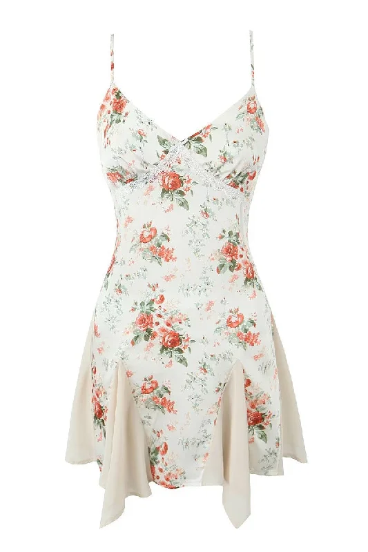 Wardrobe Upgrade Spaghetti Straps White Floral Print Short Dress