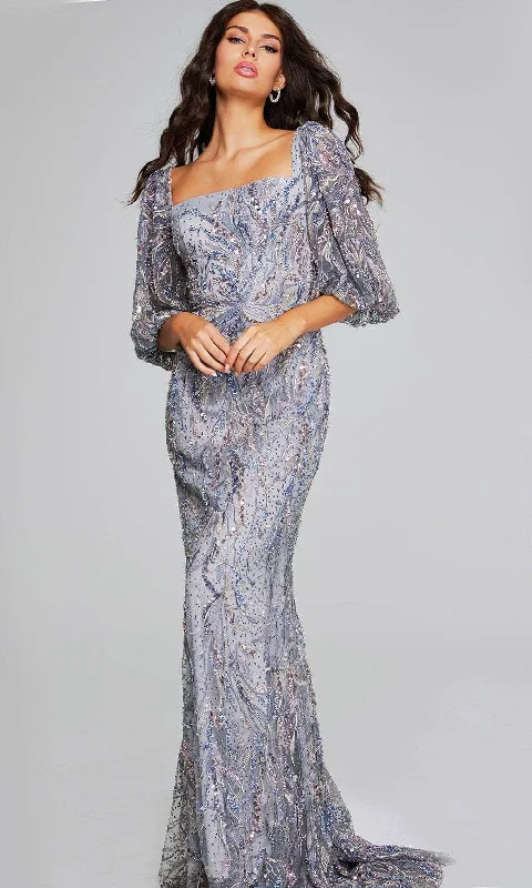 High End Women's Wear Jovani 38110 - Square Neck Embellished Evening Gown