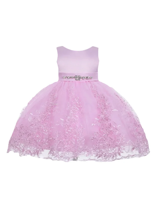 Trend Setting Threads Little Girls Pink Rhinestone Embellished Sash Flower Girl Dress 2T-4T