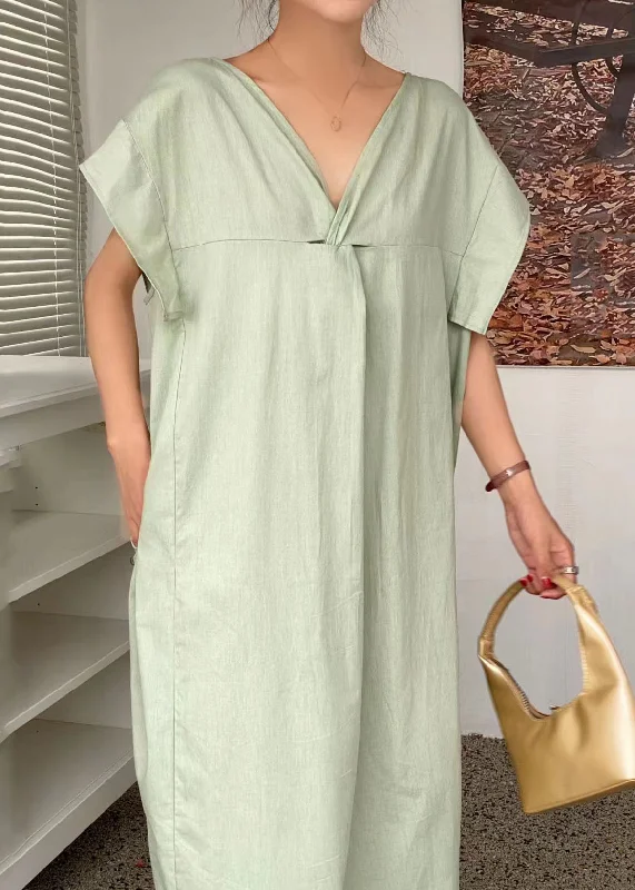 Chic And Affordable Fashion – Shop Now And Save Casual Light Green V Neck Wrinkled Patchwork Cotton Dresses Summer