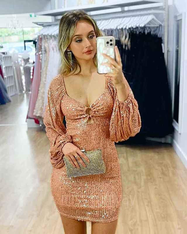 Day To Night Styles Morgan Sequin Mini Dress - Rose Gold