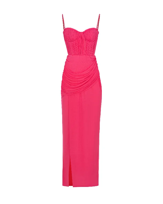 Minimalist Style Vibrant pink bustier maxi dress