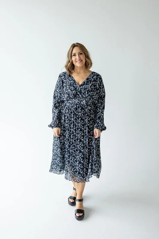 Boho Chic Fashion LONG-SLEEVED BELTED MIDI-LENGTH FLORAL DRESS