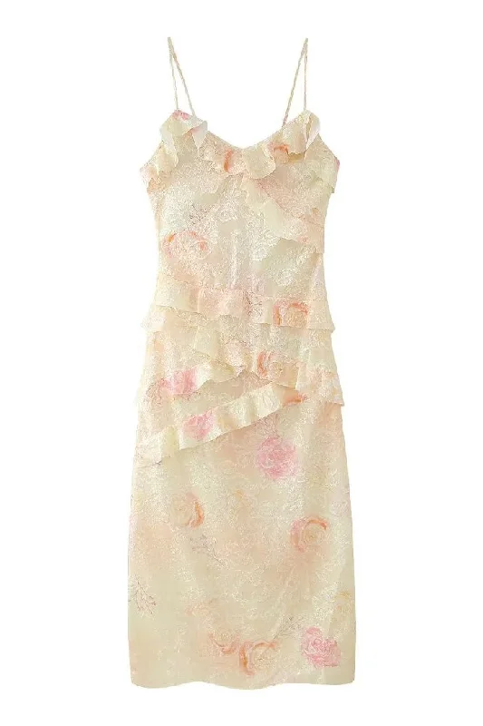 Trend Alert Yellow Floral Print Ruffles Long Summer Dress
