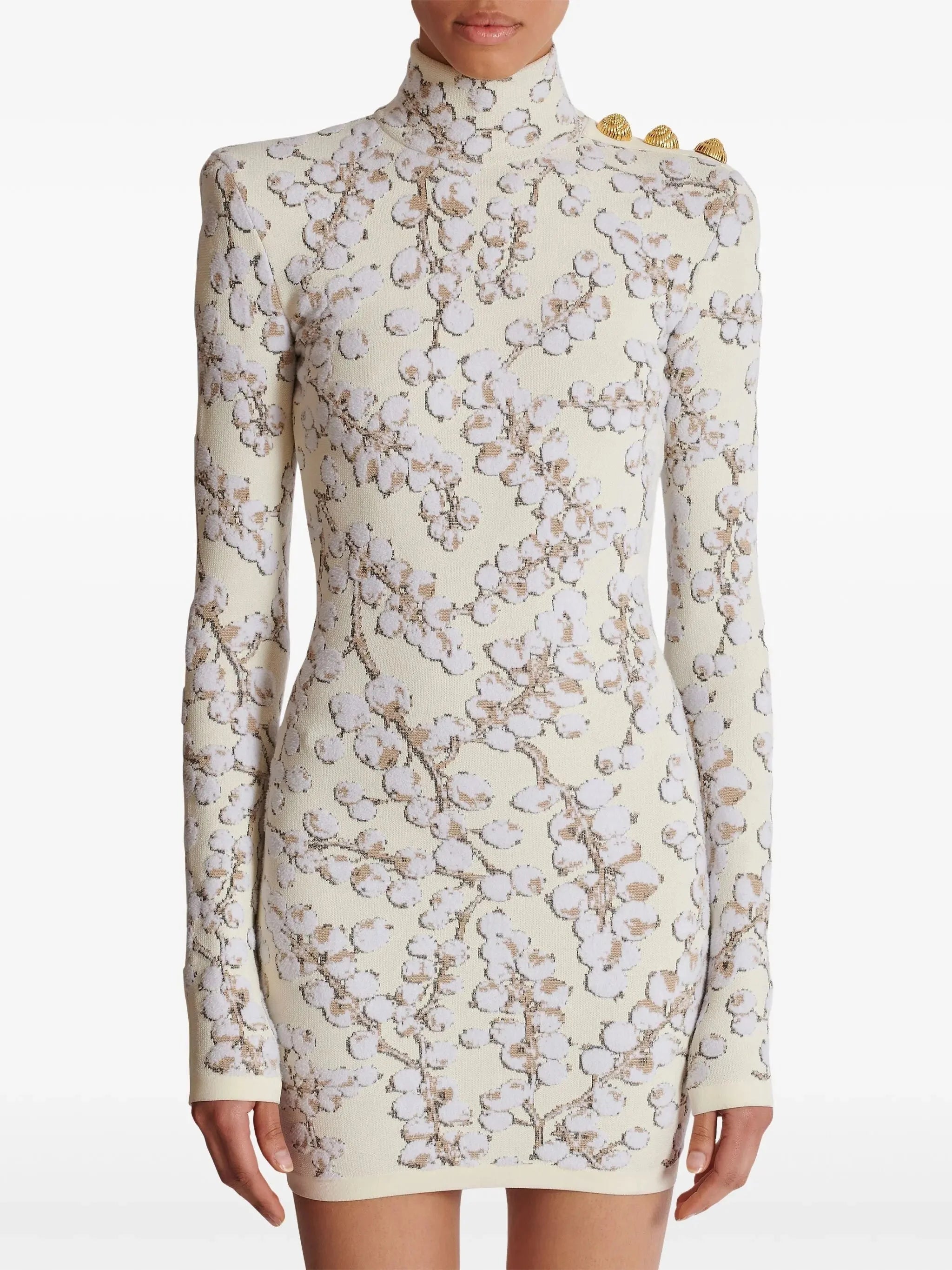 Preppy Style Printed Jacquard Knit Mock-Neck Mini Dress