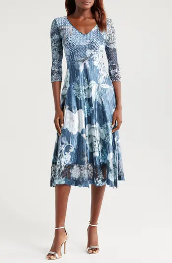 Redefining Women's Fashion Lace Sleeve Charmeuse & Chiffon Cocktail Dress