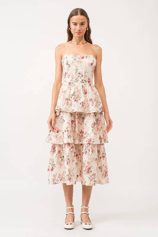Affordable Online Boutique Floral Corset Tiered Midi Dress