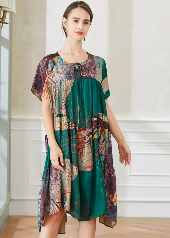Women's Trendy Outfits Beautiful Colorblock Asymmetrical Patchwork Tie Dye Chiffon Dresses Summer