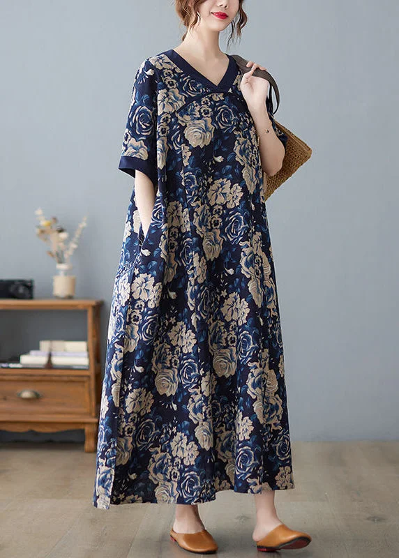 Unbeatable Prices On Best-Selling Items Boho Navy Oversized Print Cotton Vacation Dresses Summer
