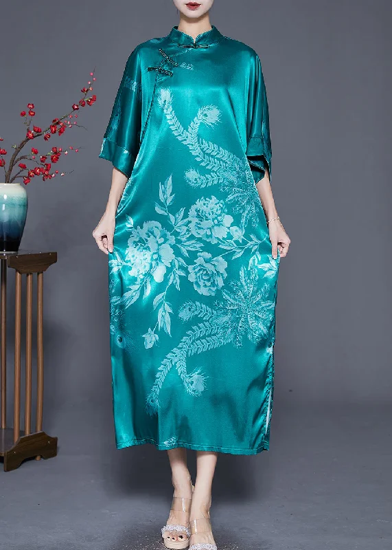 The Fashion Sale You've Been Waiting For Is Here Green Print Silk Dresses Chinese Style Chinese Button Summer