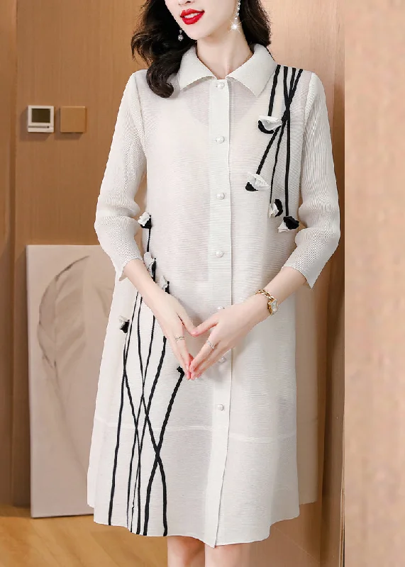 Stylish Looks Boho Beige Patchwork Floral Mid Shirts Dress Long Sleeve