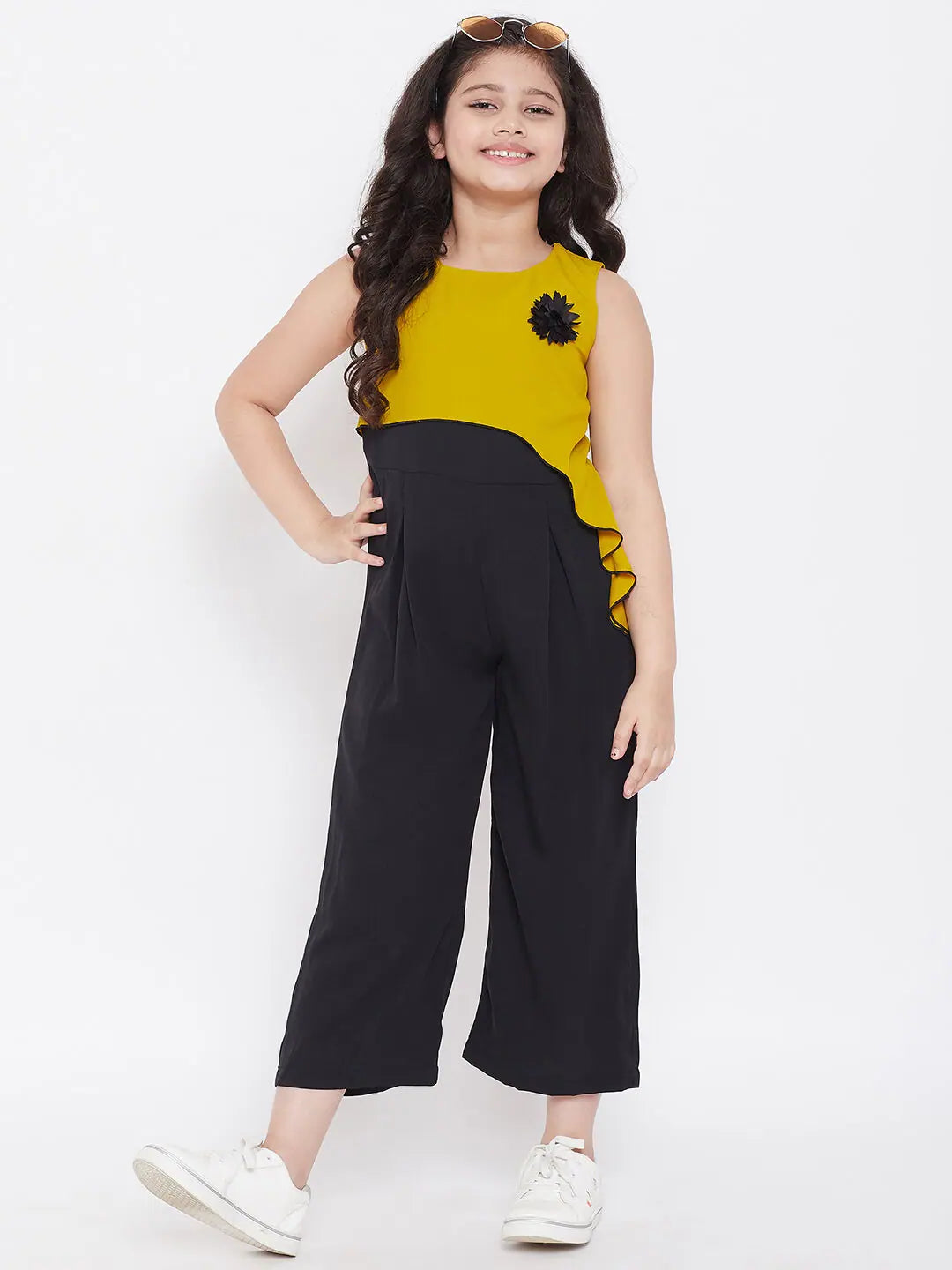 Budget-Friendly Fashion Girl's Soiled Solid Jumpsuit Yellow