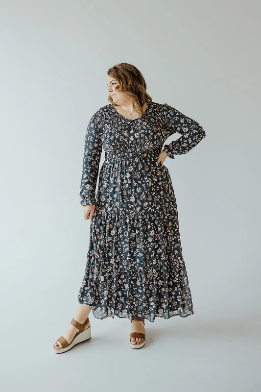 Sporty Streetwear BOHO FLOOR LENGTH FLORAL DRESS IN GREEN GABLES