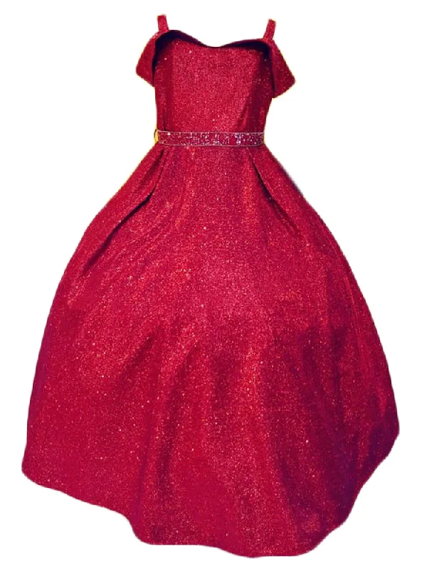 Trend Setting Wardrobe Little Girls Red Metallic Off Shoulder Flower Girl Dress 2-6