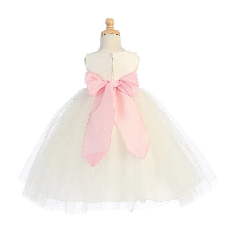 Stylish Women’s Clothes for Work and Play Big Girls Ivory Pink Sash Poly Silk Tulle Flower Girl Dress 7-12