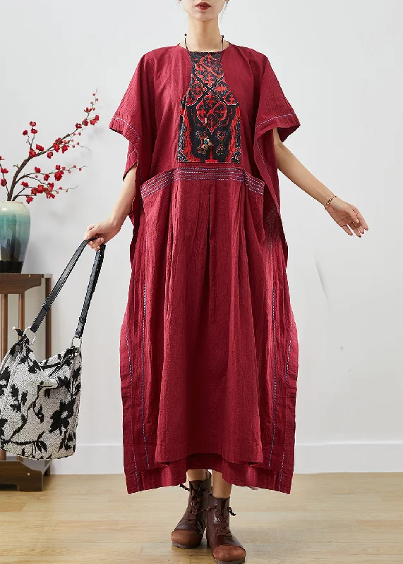 Chic And Affordable Fashion – Limited-Time Offers Elegant Mulberry Embroideried Patchwork Cotton Dresses Summer