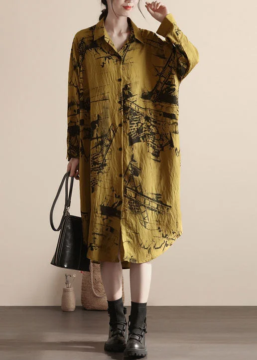 Big Savings On Stylish Women's Apparel Collections Plus Size Yellow Peter Pan Collar Patchwork Linen Shirts Dresses Spring