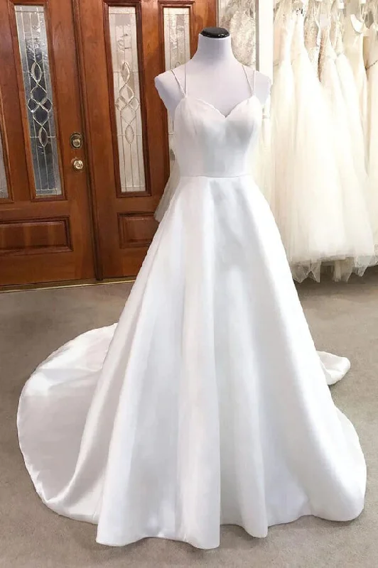 Outfits Ideas Roycebridal Ivory Satin A-line V-neck Spaghetti Straps Wedding Dresses, Bridal Gown, MW851