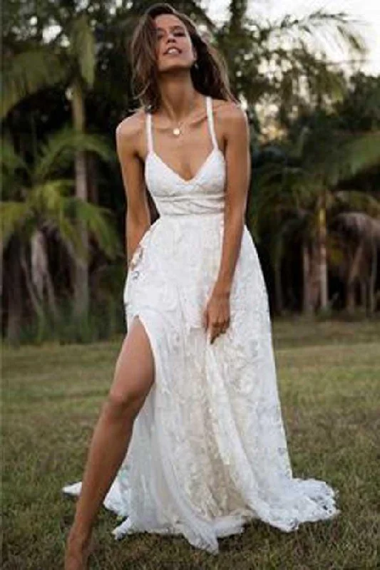 Sophisticated Fashion Roycebridal Charming Fashion A-line Lace Spaghetti Straps Long Wedding Dresses, Bridal Gown, MW114