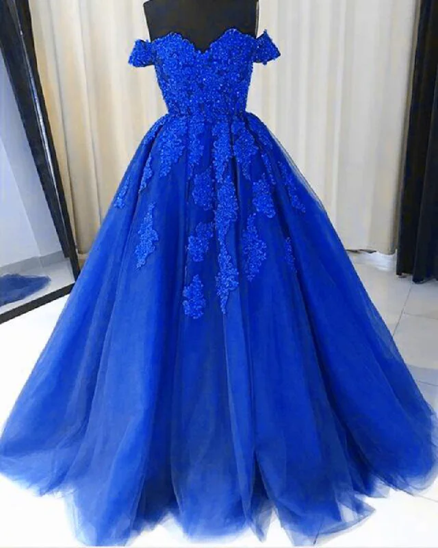Women's Clothing Sale Online Royal Blue Ball Gown Debutante Gown Girls Lace Prom Dresses PL3392