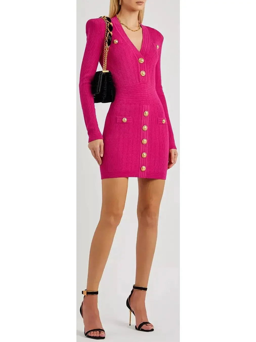 Get The Latest Trends Fuchsia Ribbed Stretch-Knit Mini Dress