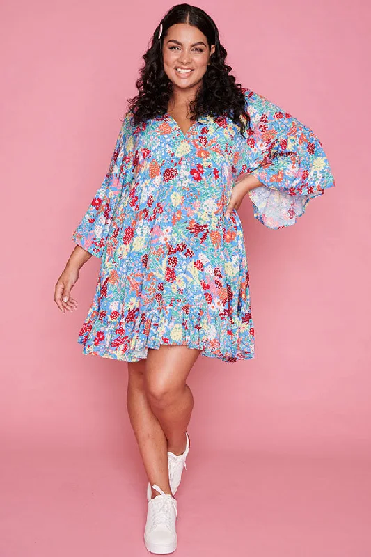 Stylish Savings Step Aside Blue Floral Dress