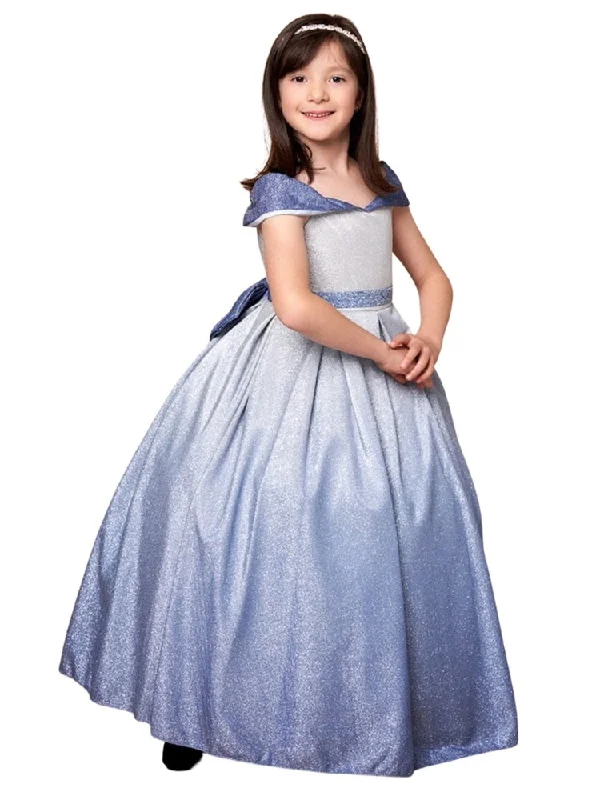 Women’s Clothing for All Occasions Little Girls Blue Silver Two Tones Gradation Metallic Flower Girl Dress 2-6