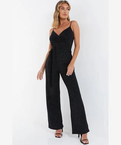 Everyday Wear Cami Glitter Palazzo Jumpsuit Black