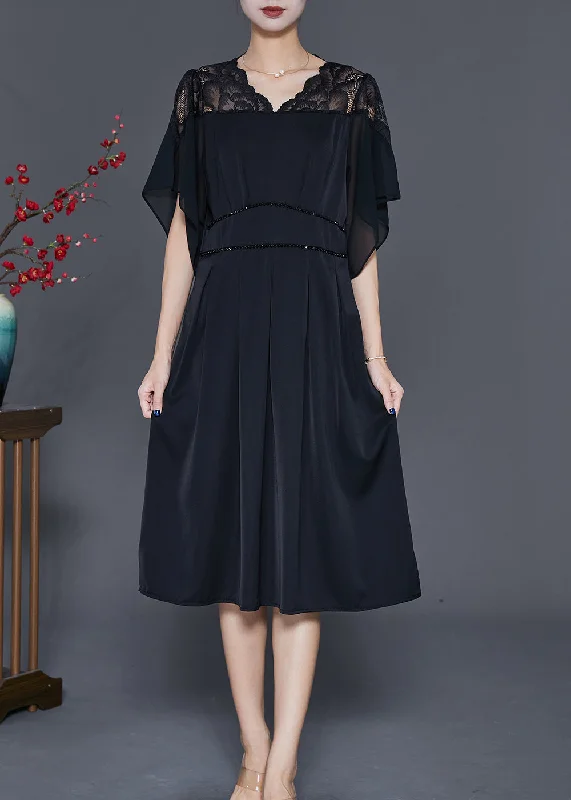Huge Savings On Must-Have Clothing Essentials Simple Black V Neck Patchwork Chiffon Vacation Dresses Summer