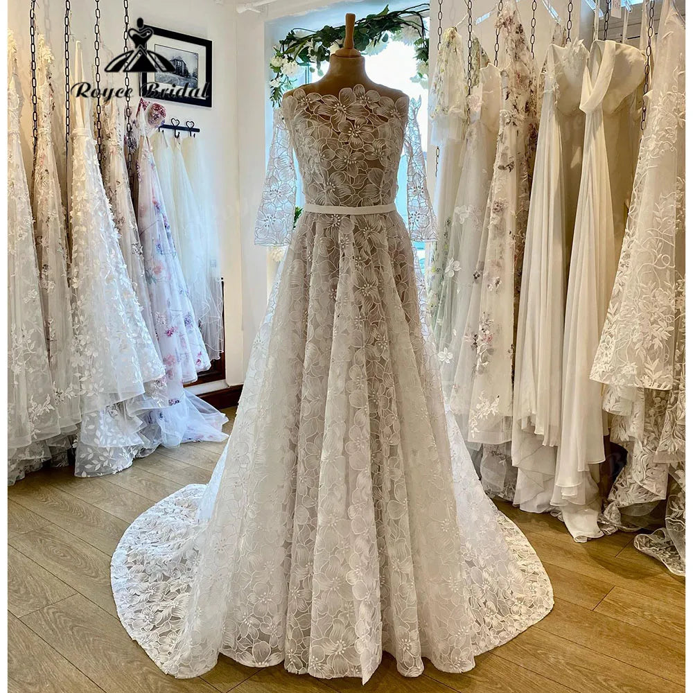 Clearance Sale Elegant Floral Lace Princess Three Quarter Sleeve Garden Wedding Dress Bride 2024 Wedding Gown Custom Made robe mariage femme