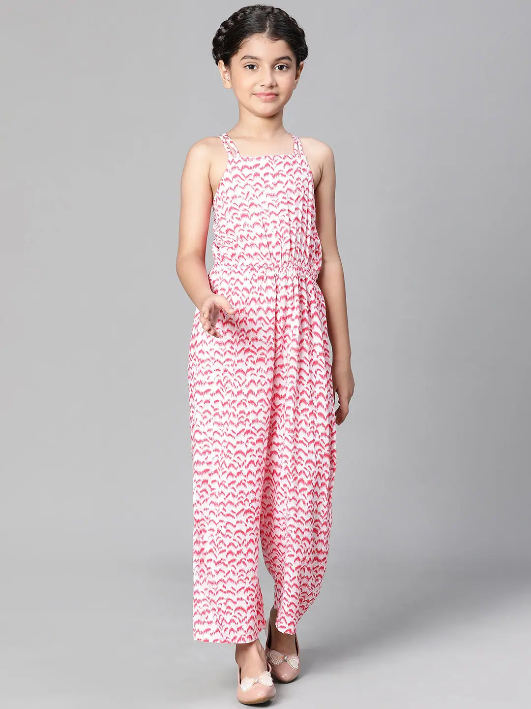 Limited Styles Girl check print pink elasticatd shoulder strap jumpsuit
