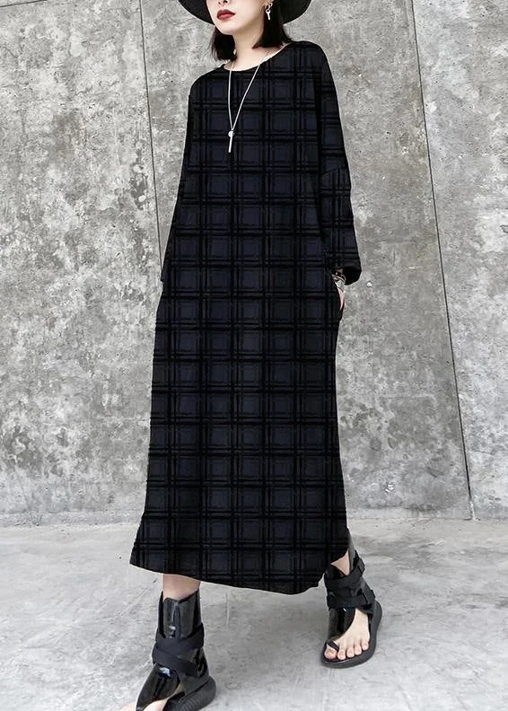 Casual Clothing For Women French black-geometry tunics for women o neck pockets A Line Dress