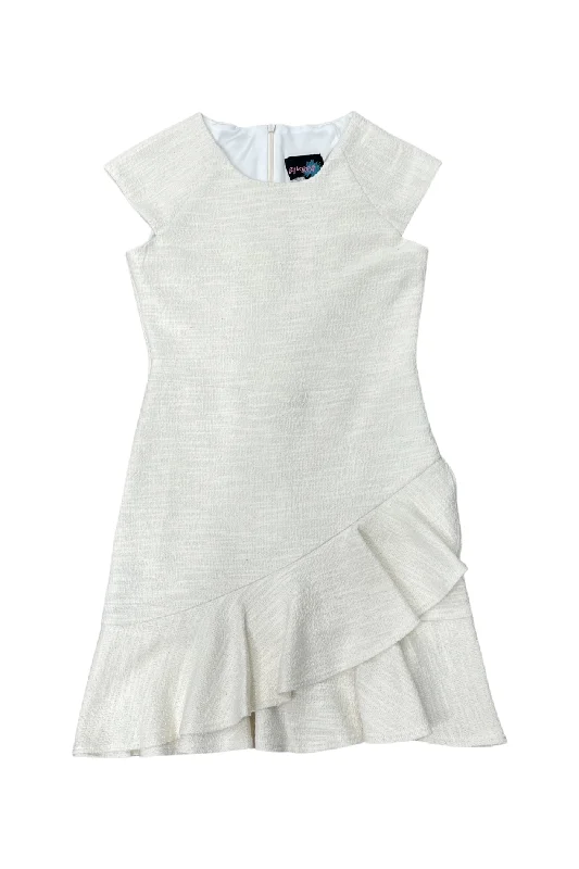 Wardrobe Essentials Ivory Cap Sleeve Ruffle Front Dress