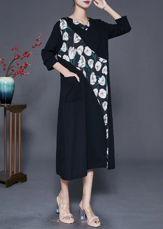 Chic Wardrobe Boho White Floral Oversized Patchwork Cotton Dresses Fall