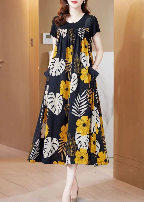 Women Wear Boutique Fashion Oversized Floral Print Silk A Line Strap Dresses Summer