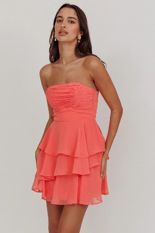 Comfort Meets Fashion Veda Strapless Ruffle Mini Dress Peach